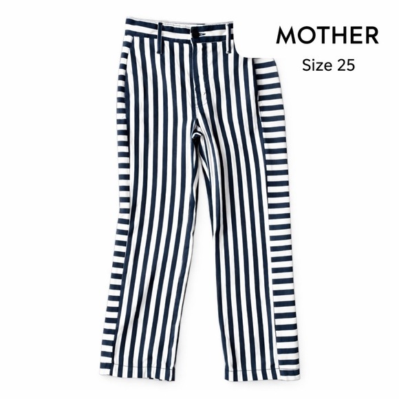 MOTHER Pants - MOTHER Navy White Stripe Lyocell Pants Womens Size 25 Straight Prep Greaser USA